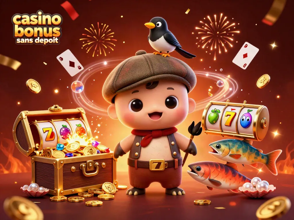 Profitez des jeux avec un casino bonus sans dépôt sur cette illustration festive et colorée.